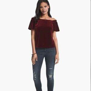 NWT White House Black Market Off-The-Shoulder Burgundy Velvet Top S